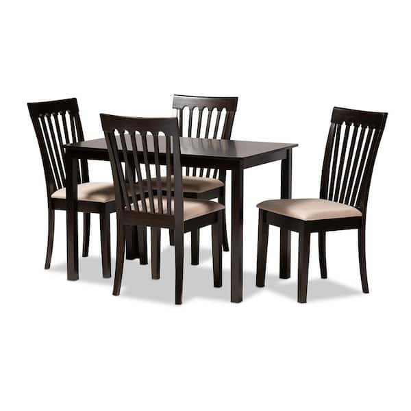 Baxton Studio Minette 5-Piece Sand Brown and Espresso Dining Set
