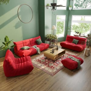 68.9 in. W Armless Teddy Velvet 4-piece Modular Lazy Floor Sectional Sofa with Ottoman in Red