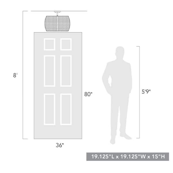 Golden Lighting - Piper 3-Light Natural Black Outdoor Semi-Flush Mount Light with Maple All-Weather Wicker Shade