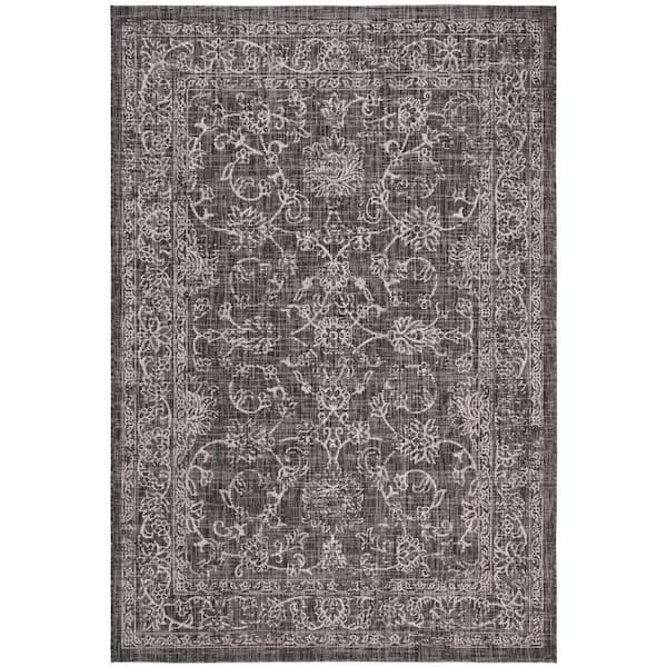 Courtyard Black/Ivory 5 ft. x 8 ft. Border Indoor/Outdoor Patio  Area Rug