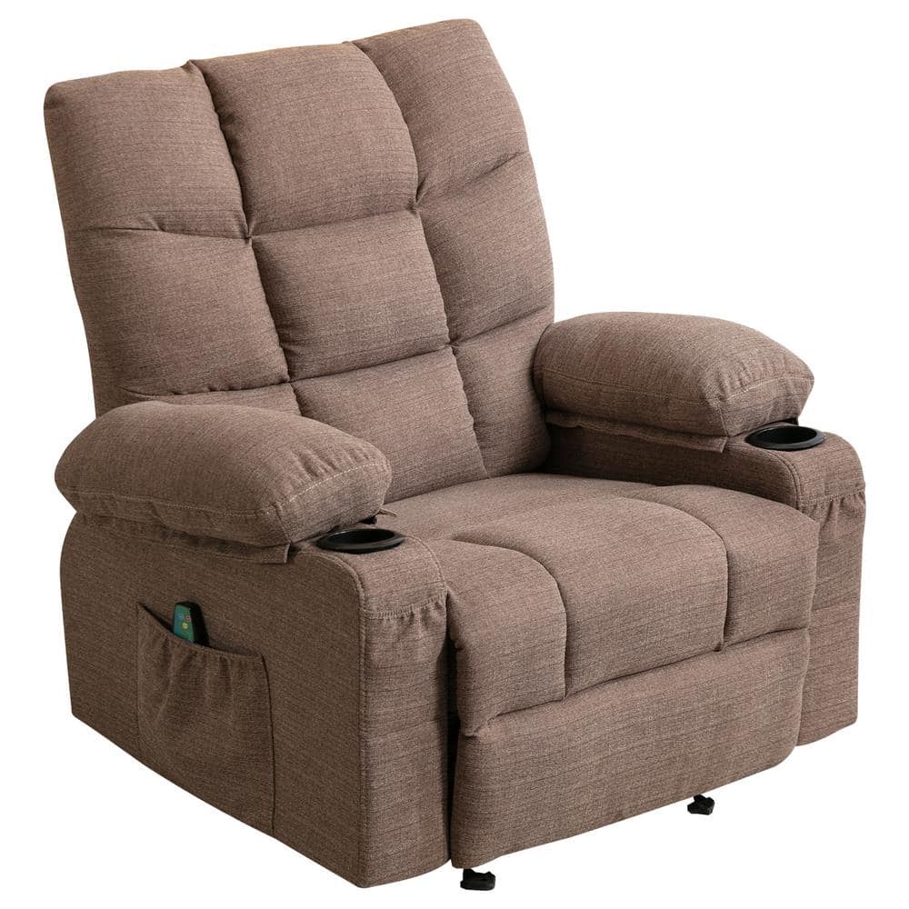 Huluwat Brown Fabric Massage Recliner Chair with Heat Function and