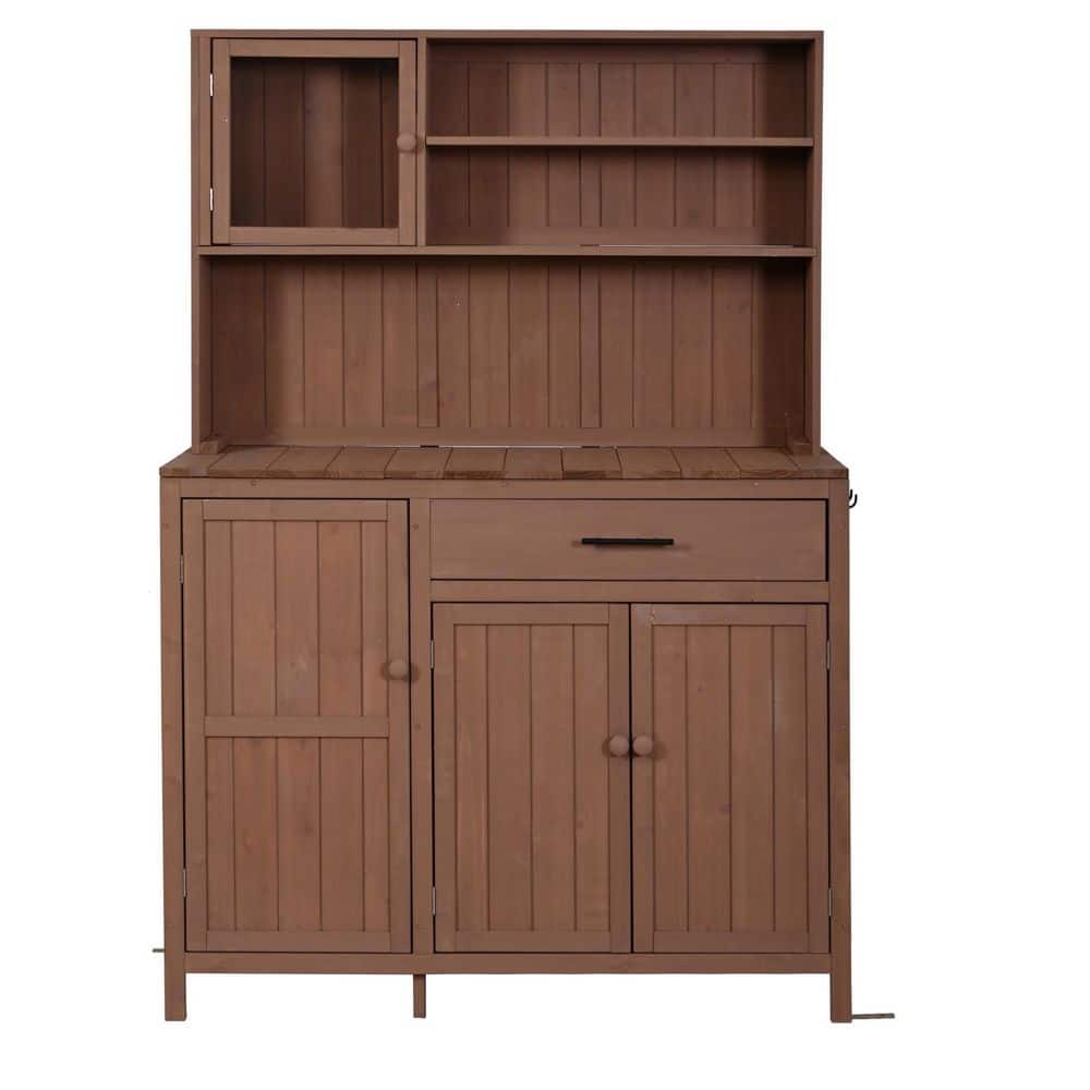 44.6 in. W x 65 in. H Brown Potting Bench with Hutch, Adjustable Shelves, Spice Rack, Side Hook and Drawer price history on PriceWatchPro
