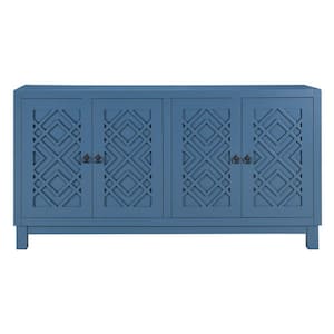 60 in. W x 15.7 in. D x 32 in. H Navy Blue Freestanding Linen Cabinet with 4-Doors and 1 Shelf for Bathroom