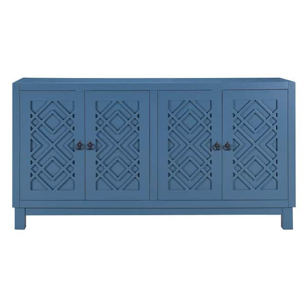 Unbranded 60 in. W x 15.7 in. D x 32 in. H Navy Blue Freestanding Linen Cabinet with 4-Doors and 1 Shelf for Bathroom
