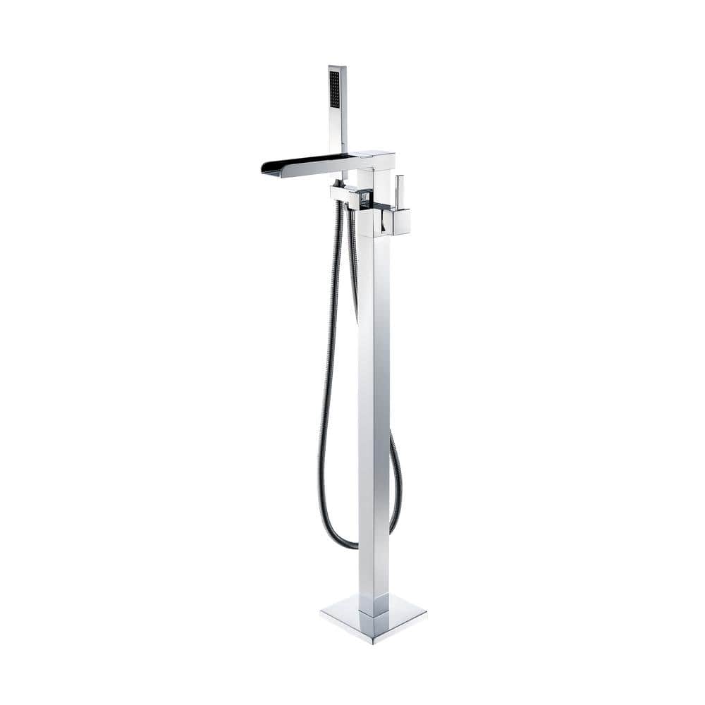 Polished Chrome Freestanding Tub Faucet with Hand Shower