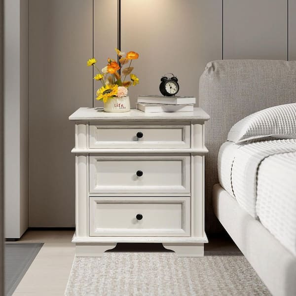 White 3 Drawer 24. 02 in. Wide Nightstand