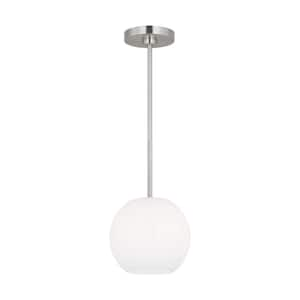 Rory 8.375 in. 1-Light Brushed Steel Pendant Light with a Clear Outside and Painted White Inside Glass Shade