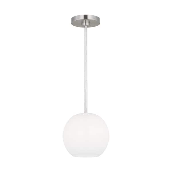Generation Lighting Rory 8.375 in. 1-Light Brushed Steel Pendant Light with a Clear Outside and Painted White Inside Glass Shade