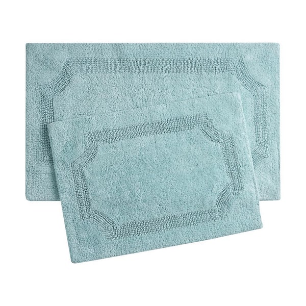Laura Ashley Solid Reversible Aqua 20 in. x 32 in. 2-Piece Set