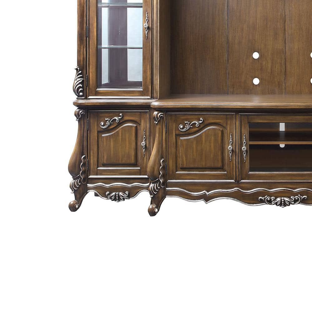Latisha Antique Oak 121" Entertainment Center with Glass Doors