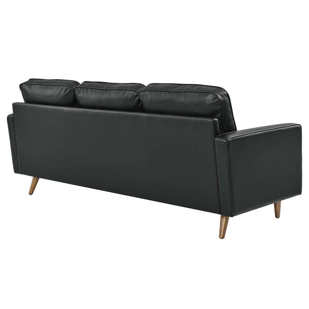 Valour 78" Black Genuine Leather Tufted Sectional Sofa with Ottoman