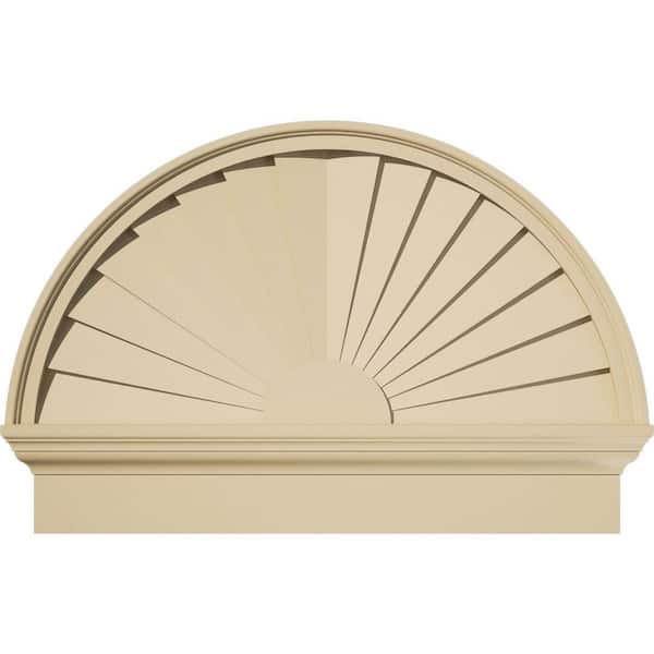 Ekena Millwork 32 in. W x 22-3/4 in. H x 2-3/4 in. P Half Round Sunburst Signature Urethane Combination Pediment, Primed Tan