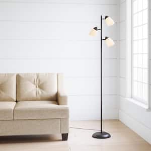 64.5 in. Black Track Tree Floor Lamp with 3 White Plastic Shades