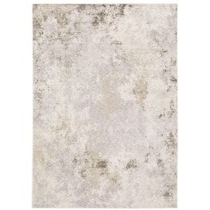 Newcastle Ivory/Beige 3 ft. x 5 ft. Muted Distressed Abstract Polyester Indoor Area Rug