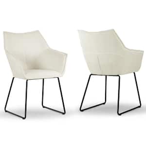 Set of 2 Amna Cream Boucle Arm Chair with Black Metal Legs