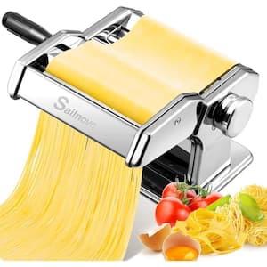 Aluminum Alloy Pasta Roller with 9 Adjustable Thickness Settings and 2 Cutter-Ideal for Spaghetti or Dumpling Skin