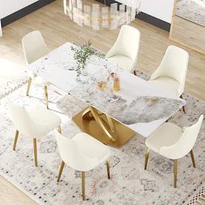 78.74 in. Pandora Sintered Stone Tabletop Gold Cross Legs Dining Table (Seats 8)