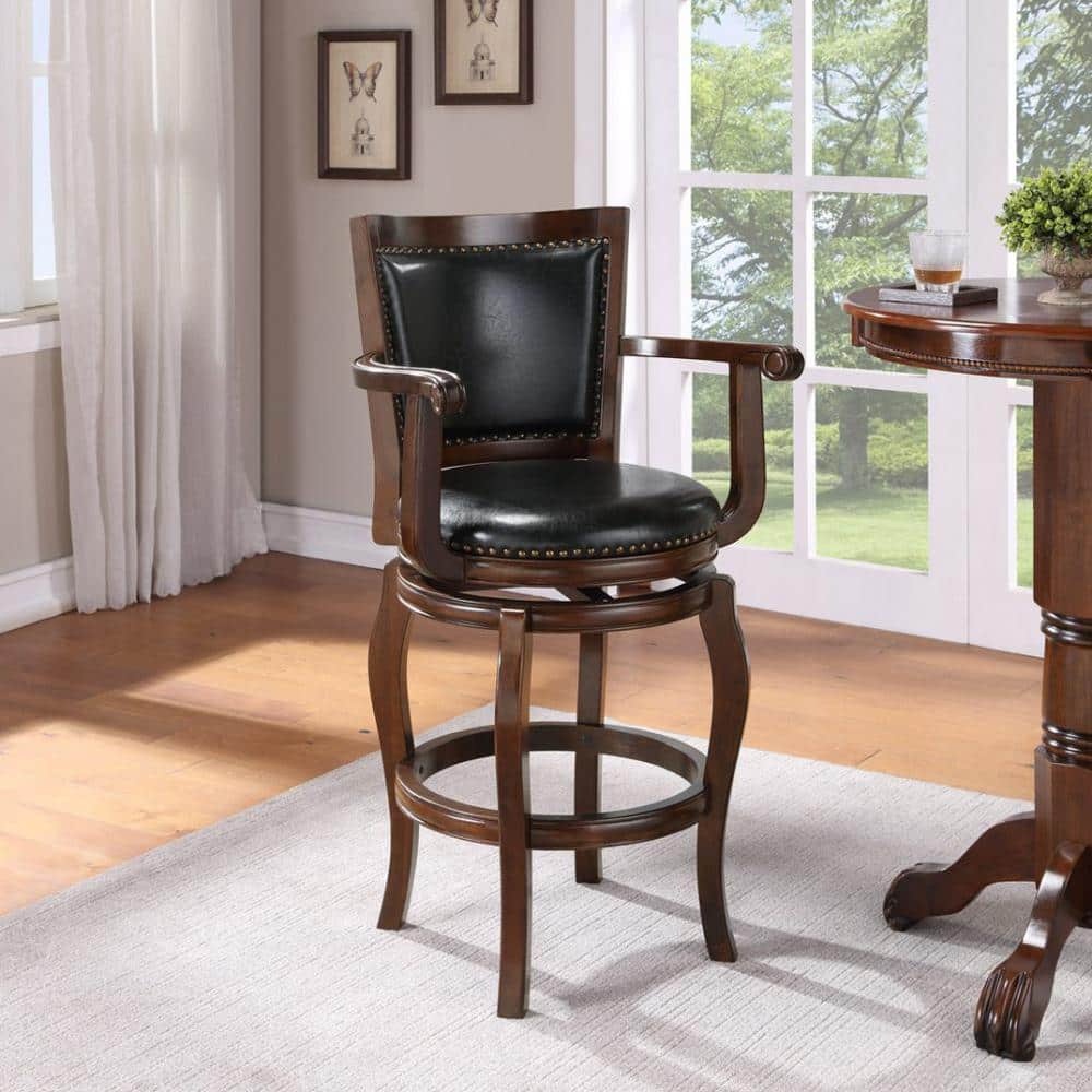 Cappuccino 43" Swivel Barstool in Faux Leather and Wood