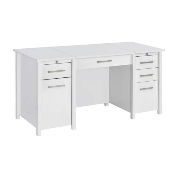 Wim 60 in. Rectangular Glossy White Wood 4-Drawer Office Desk with Adjustable Inner Shelf and 2-Pull Out Trays