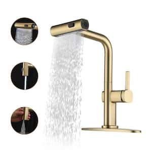 Single Handle Pull Down Sprayer Kitchen Faucet with 3 Functions Spray, 360° swivel Deckplate Included in Brushed Gold