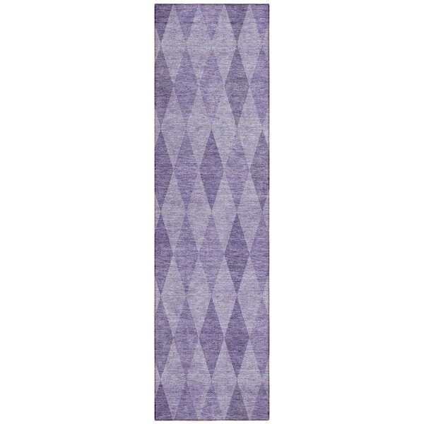 Purple 2 ft. x 8 ft. Woven Geometric Runner Indoor/Outdoor Area Rug
