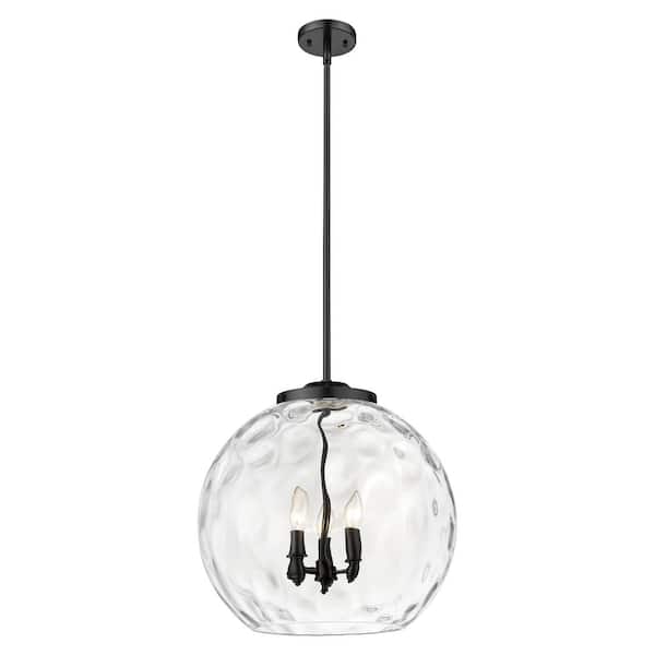 Innovations Athens Water Glass 60-Watt 3-Light Matte Black Shaded Mini Pendant Light with Clear Water Glass