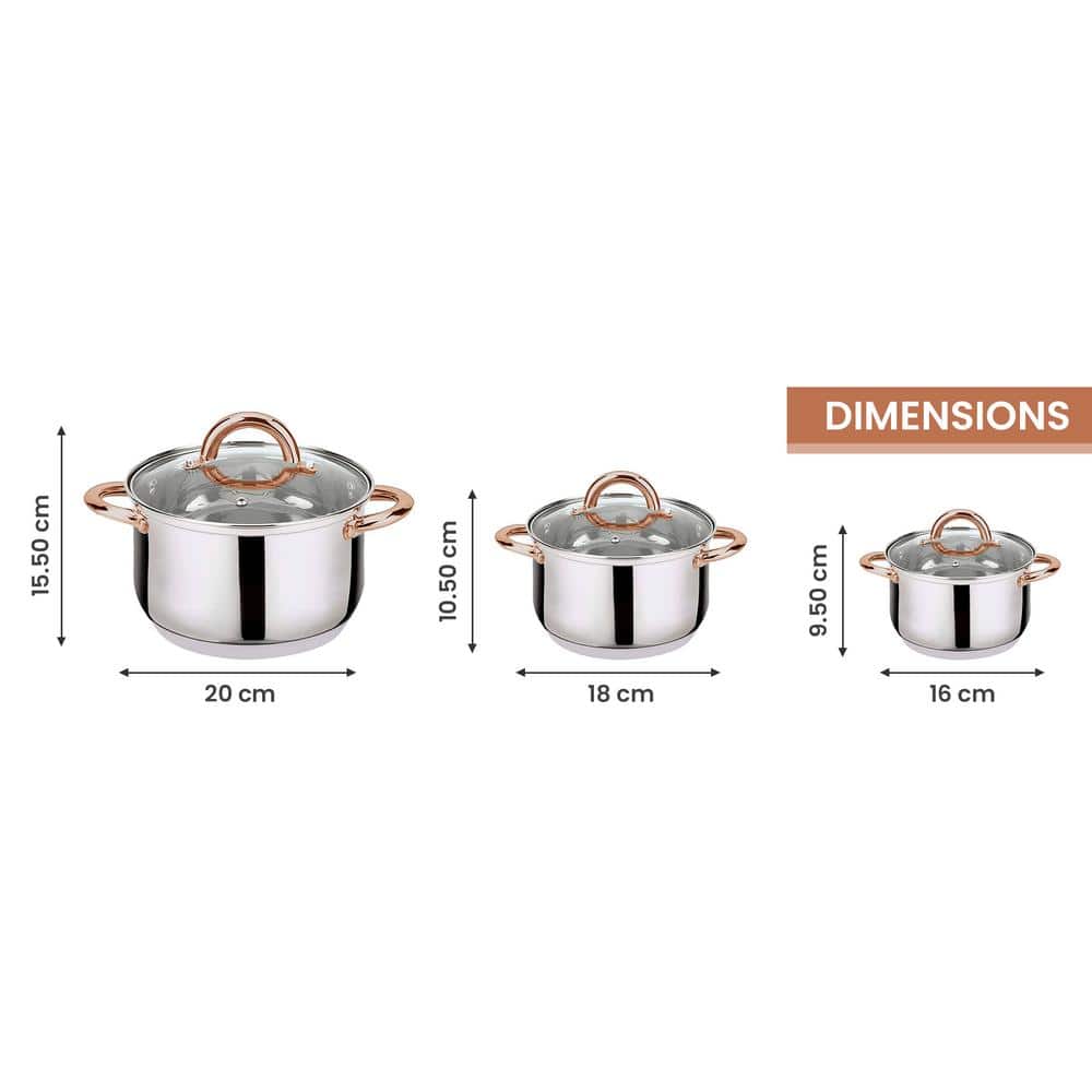 6-Piece Stainless Steel Casserole Set with Copper Handles