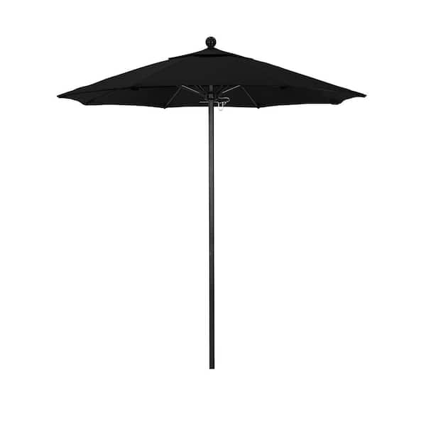 California Umbrella 7.5 ft. Black Aluminum Commercial Market Patio Umbrella with Fiberglass Ribs and Push Lift in Black Sunbrella