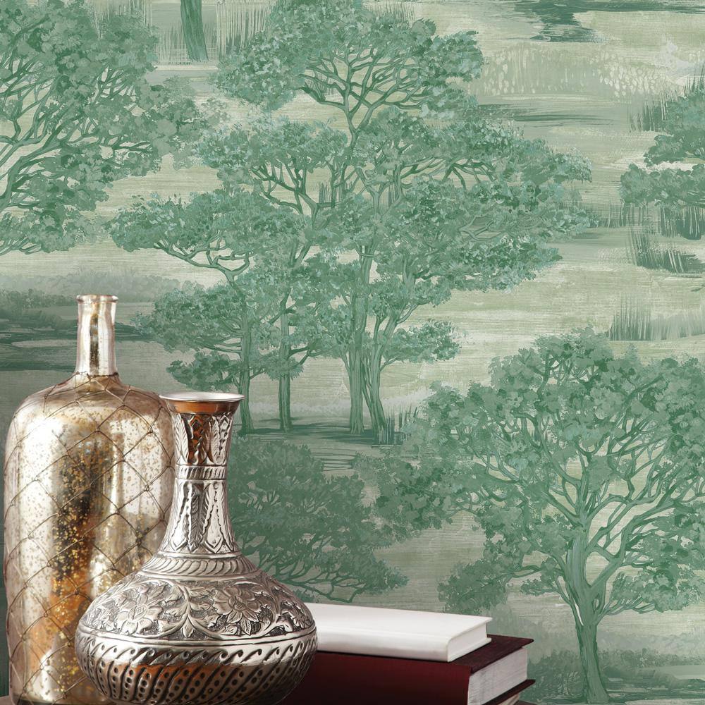 Evergreen Forest Toile Peel and Stick Vinyl Wallpaper Roll
