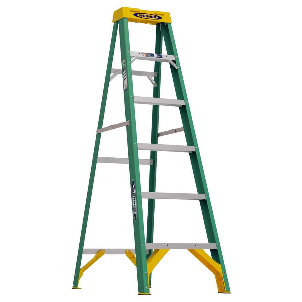 Werner 6 ft. Fiberglass Step Ladder (10 ft. Reach Height) with 225 lb. Load Capacity Type II Duty Rating FS206 - The Home Depot