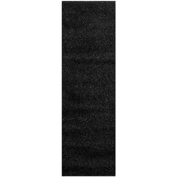 Shag 2 ft. x 19 ft. Black/Ivory Solid Runner Rug