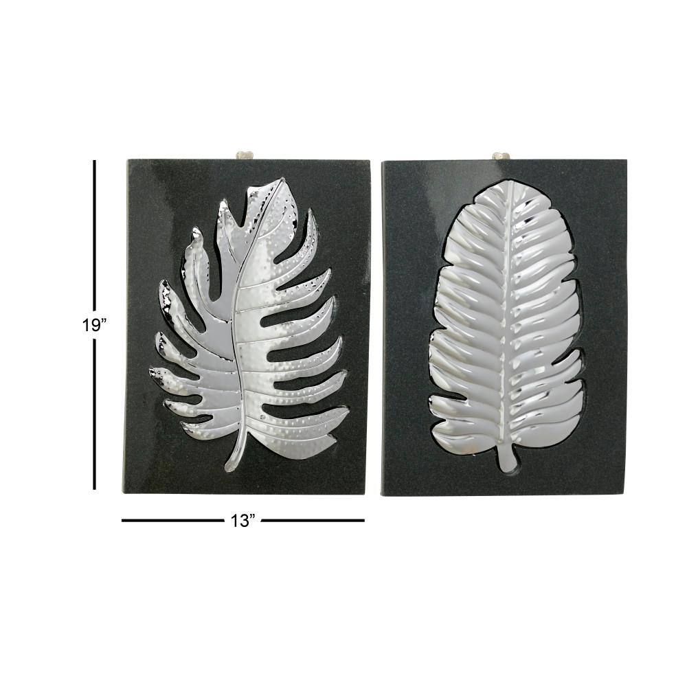 Metallic Silver Iron Leaf Fossil 13.5" Wall Decor Set