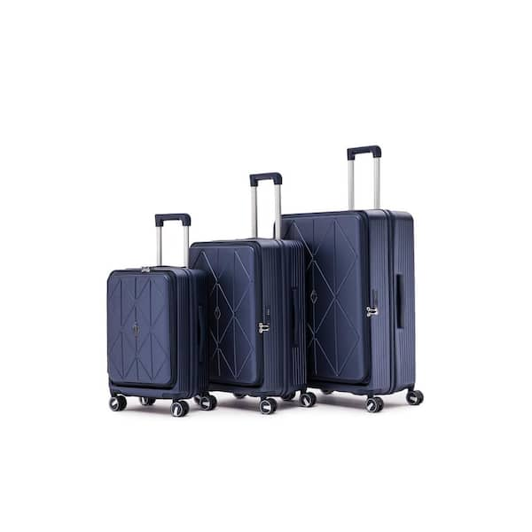 OLUMAT 3-Piece Navy Blue Front Laptop Compartment Luggage Set