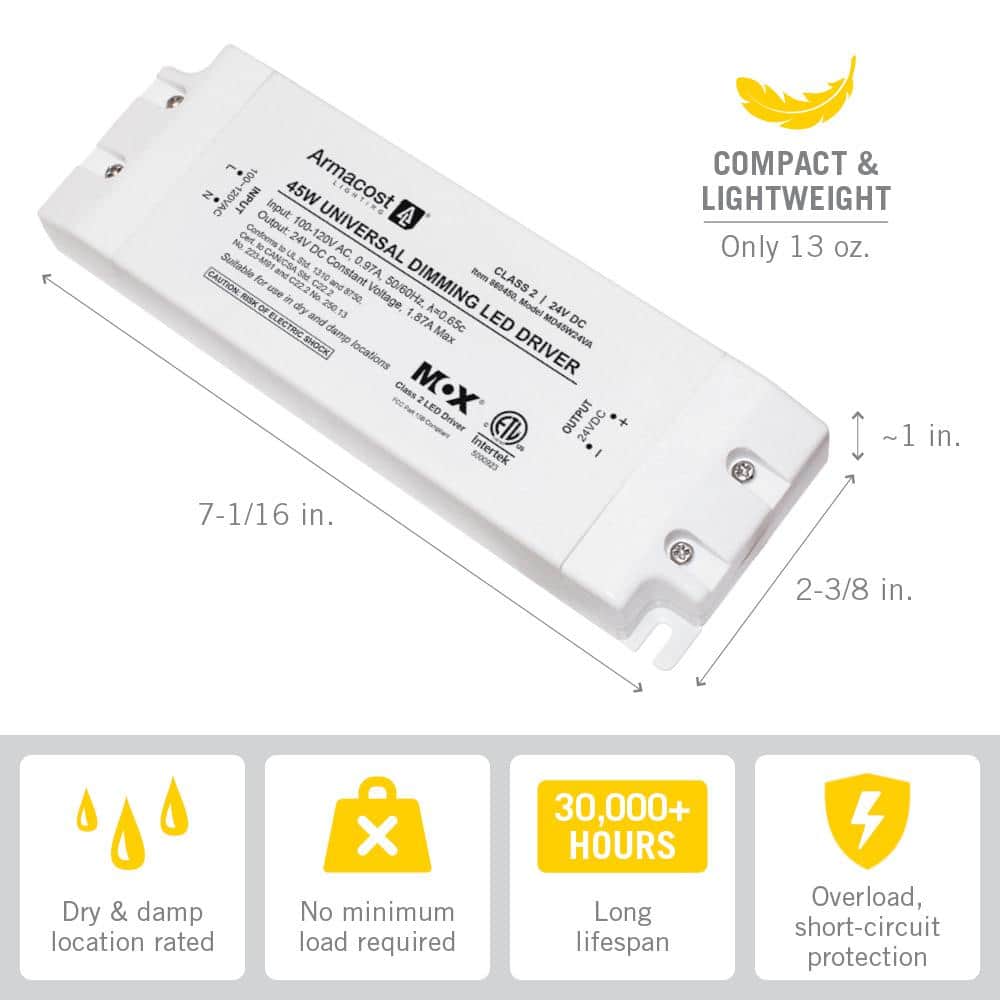 45-Watt White Universal Dimming LED Transformer Driver