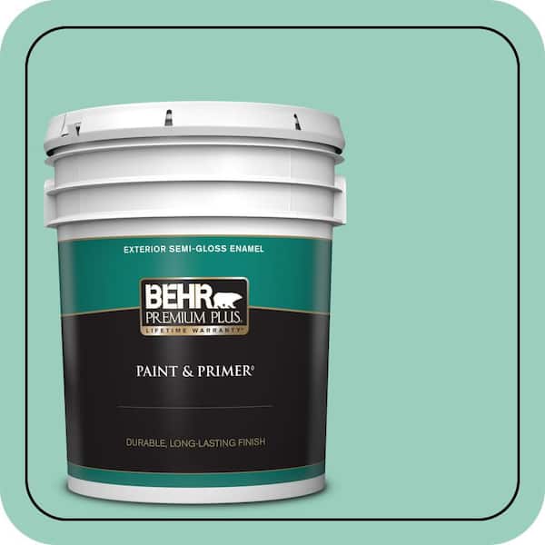 BEHR PREMIUM PLUS 5 gal. Home Decorators Collection #HDC-SM14-6 Thermal Aqua Semi-Gloss Enamel Exterior Paint & Primer