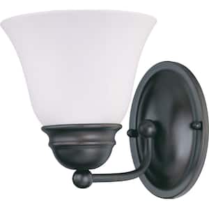 1-Light Mahogany Bronze Vanity Light with Frosted White Glass