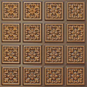 Falkirk Perth Antique Gold 2 ft. x 2 ft. Decorative Rustic Glue Up Ceiling Tile (40 sq. ft./case)