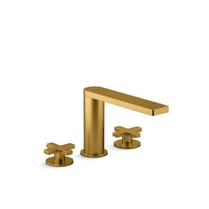 Composed 2-Handle Deck-Mount Roman Tub Faucet with Cross Handles in Vibrant Brushed Moderne Brass