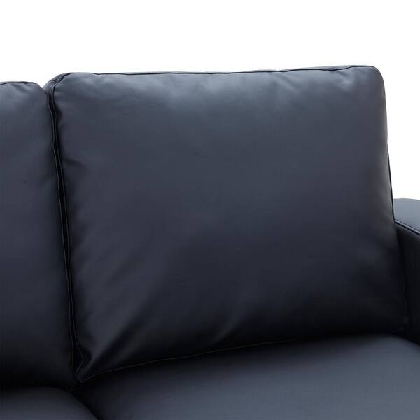 Black Pu Leather 3 Seats Sofa Couch, Lacrosse Leather Sofa