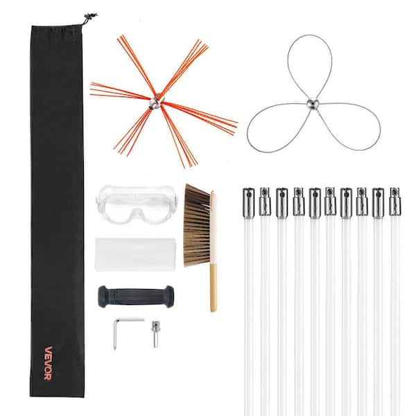 VEVOR Chimney Sweep Kit 33 ft. Chimney Brush Kit with 10 Nylon Rods and 2 Brush Head Rotary Chimney Cleaning Kit
