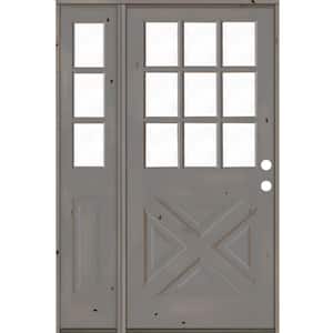 46 in. x 80 in. Knotty Alder 2-Panel Left-Hand/Inswing Clear Glass Grey Stain Wood Prehung Front Door w/Left Sidelite