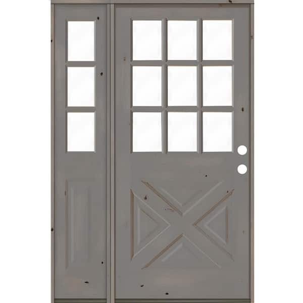 Krosswood Doors 50 in. x 80 in. Knotty Alder 2-Panel Left-Hand/Inswing Clear Glass Grey Stain Wood Prehung Front Door w/Left Sidelite
