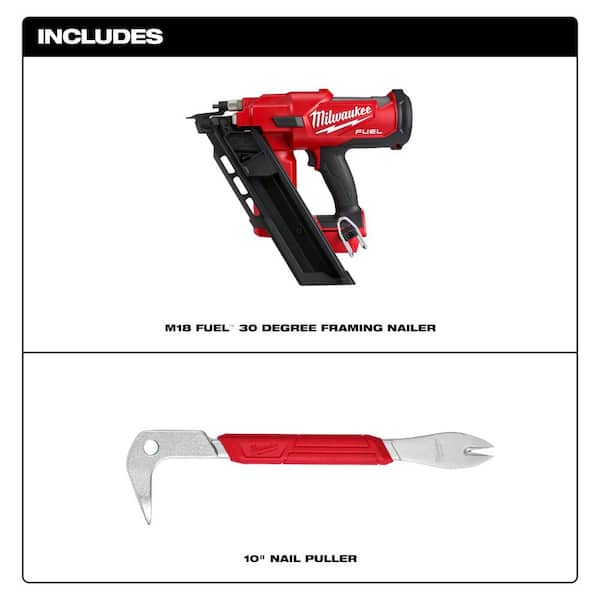 Milwaukee M18 FUEL 3-1/2 in. 18-Volt 30-Degree Lithium-Ion Brushless Cordless Framing Nailer W/10 in. Nail Puller with Dimpler