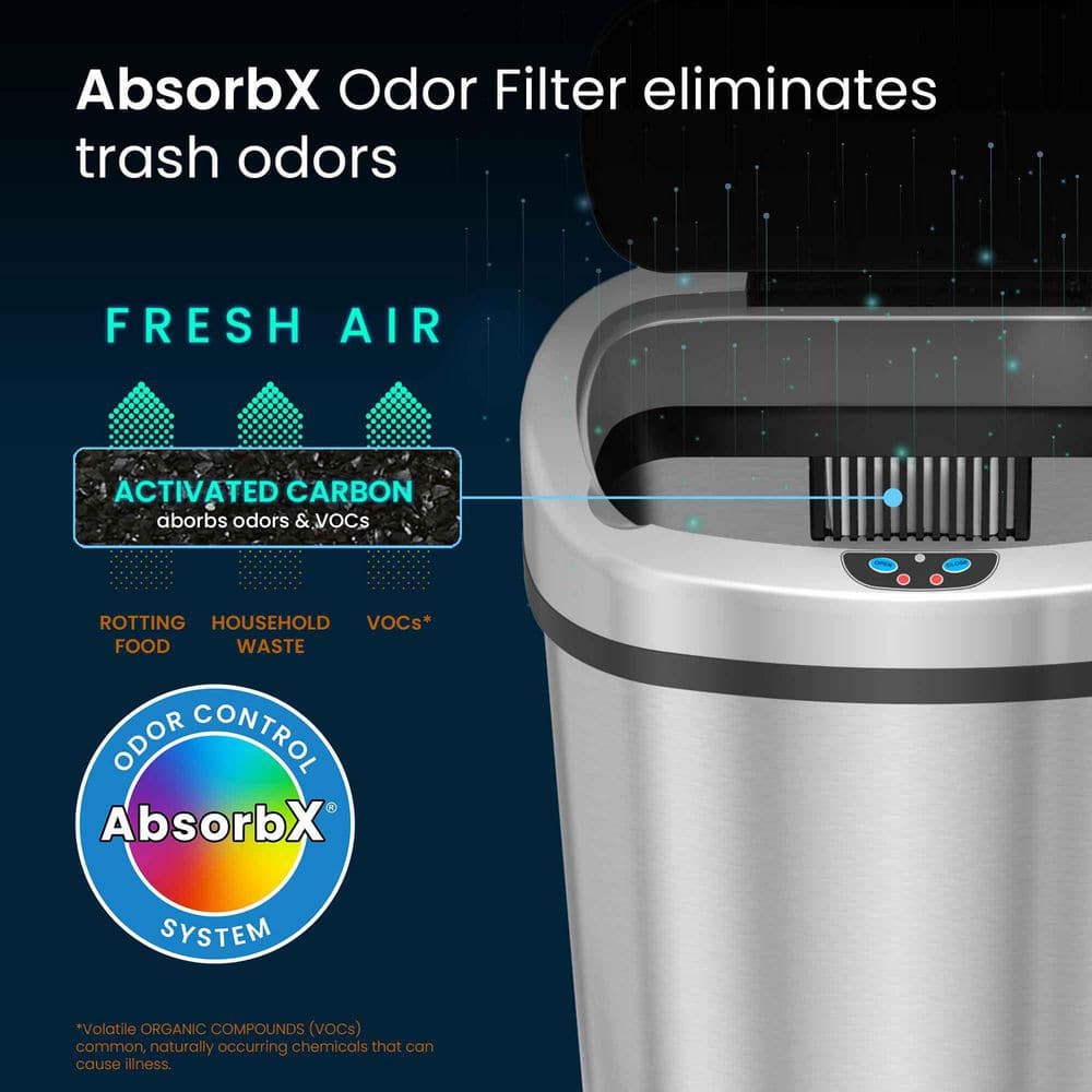 13 Gallon Stainless Steel Touchless Sensor Kitchen Trash Can with AC Adapter