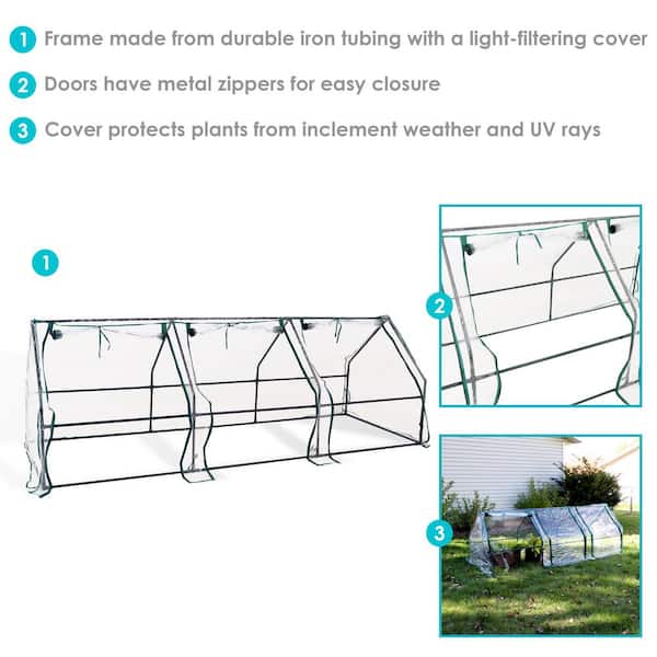 Sunnydaze Decor Sunnydaze 106 in. W x 34 in. D x 35.5 in. H PVC and Steel Seedling  Cloche Mini Greenhouse with Zippered Doors Clear HGH-994 The Home Depot