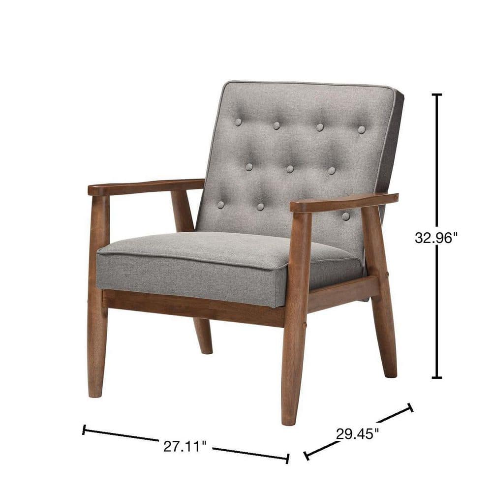 Gray Faux Leather Mid-Century Modern Accent Chair with Maple Wood Frame