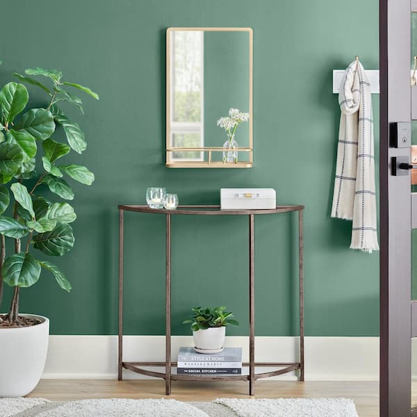 15 in. W x 24 in. H Medium Modern Rectangular Gold Framed Mirror with Shelf