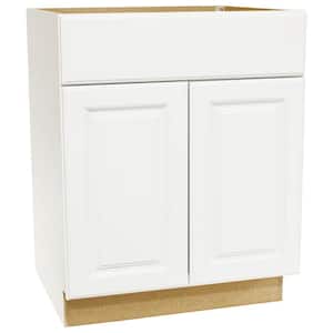 Hampton 27 in. W x 24 in. D x 34.5 in. H Assembled Base Kitchen Cabinet in Satin White with Ball-Bearing Glides