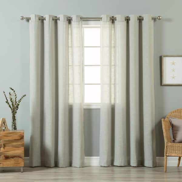 null Grey Linen Linen Grommet Room Darkening Curtain - 52 in. W x 84 in. L (Set of 2)