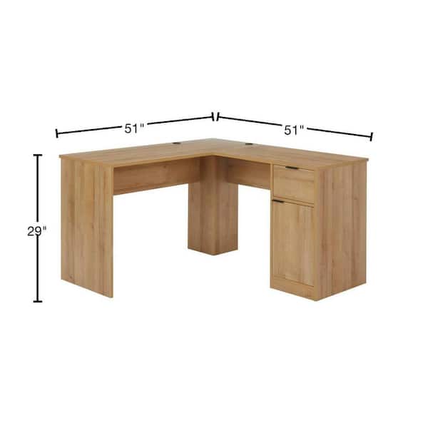 Bromley 51 in. L-Shaped Light Oak Engineered Wood 1-Drawer Desk with 1-Door Cabinet Storage and Working Surface Area